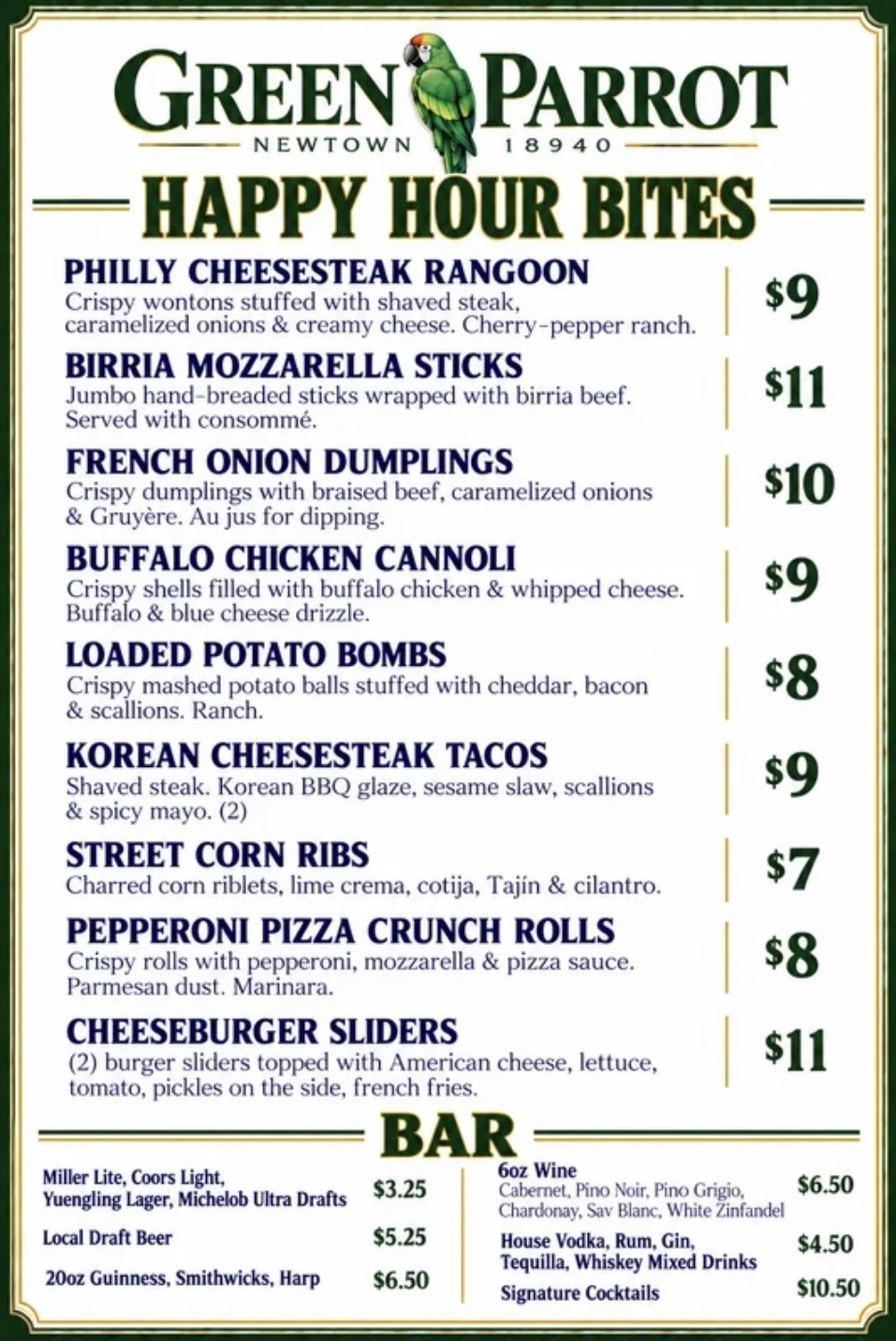 Green Parrot Happy Hour Menu Green Parrot Happy Hour Menu